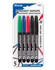 Fine Tip Assorted Color Permanent Markers w/ Pocket Clip (5/Pack)