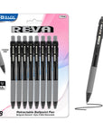 Reva Black Color Retractable Pen w/ Cushion Grip (8/Pack)