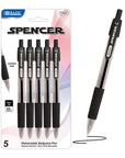 Spencer Black Retractable Pen w/ Cushion Grip (5/Pack)