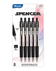 Spencer Black Retractable Pen w/ Cushion Grip (5/Pack)