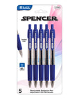 Spencer Blue Retractable Pen w/ Cushion Grip (5/Pack)