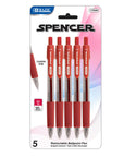 Spencer Red Retractable Pen w/ Cushion Grip (5/Pack)