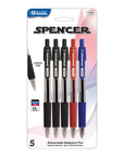 Spencer Assorted Color Retractable Pen w/ Cushion Grip (5/Pack)