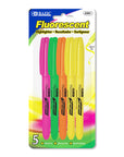 Pen Style Fluorescent Highlighter Asst Color w/ Pocket Clip (5/Pack)