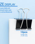 Large 2" (51mm) Black Binder Clip (12/Pack)