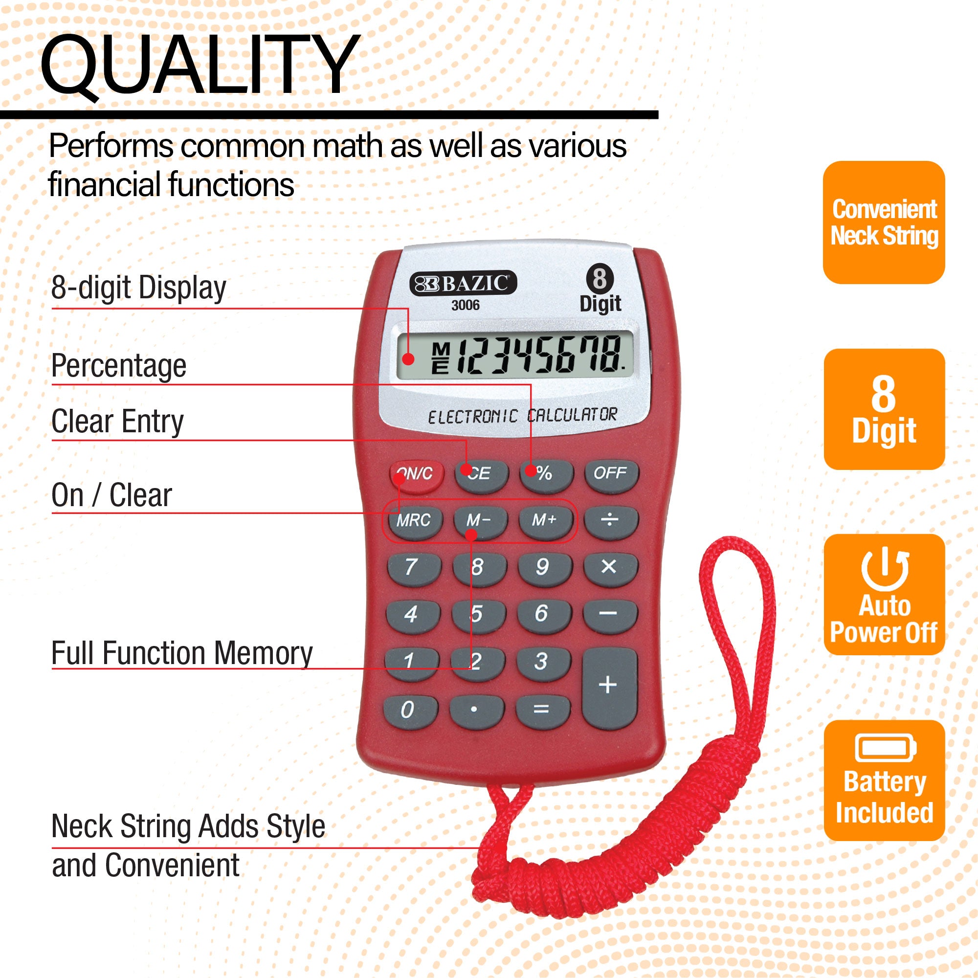 BAZIC Pocket Size Calculator 8-Digit w/ Neck String – BAZIC