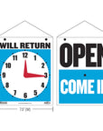 Clock Sign "WILL RETURN" w/ "OPEN" sign on back 7.5" X 9"