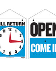 Clock Sign "WILL RETURN" w/ "OPEN" sign on back 7.5" X 9"
