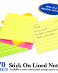 Lined Stick On Notes Neon 3" X 3" 70 Ct.