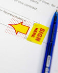 Flags Yellow Color Printed Sign Here w/ Dispenser 1" x 1.7" 25 Ct. (2/Pack)