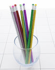 Wood Pencil w/ Eraser Metallic Glitter (8/Pack)