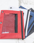Pencil Pouch 3-Ring Double Zipper w/ Mesh Window