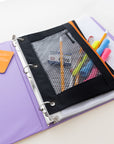 Pencil Pouch Neon Black 3 Ring Binder Pouch w/ Mesh Window