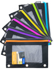 Pencil Pouch Neon Black 3 Ring Binder Pouch w/ Mesh Window