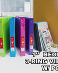 Binder View 1" Assorted Neon Color 3-Ring w/ 2-Pockets
