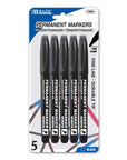 Fine Tip Black Permanent Markers w/ Pocket Clip (5/Pack)