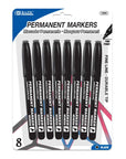 Fine Tip Black Permanent Markers w/ Pocket Clip (8/Pack)
