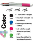 Silver Top 4-Color Pen w/ Cushion Grip (2/Pack)