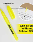 Pen Style Fluorescent Highlighter Yellow w/ Pocket Clip (5/Pk)