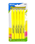 Pen Style Fluorescent Highlighter Yellow w/ Pocket Clip (5/Pk)