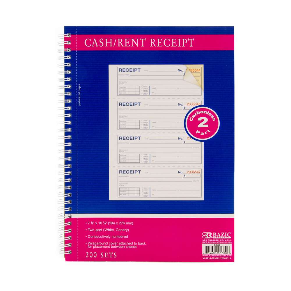 BAZIC Cash or Rent Receipt Book 2-Part Carbonless 7 5/8