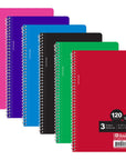 Notebook Spiral C/R 3-Subject 9.5" X 5.75" 120 Ct.