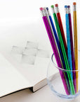 Wood Pencil w/ Eraser Metallic Laser Foil (8/Pack)