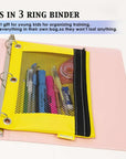 Pencil Pouch 3-Ring Bright Color w/ Mesh Window