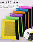 Pencil Pouch 3-Ring Bright Color w/ Mesh Window