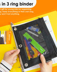 Pencil Pouch 3-Ring Black Color w/ Mesh Window