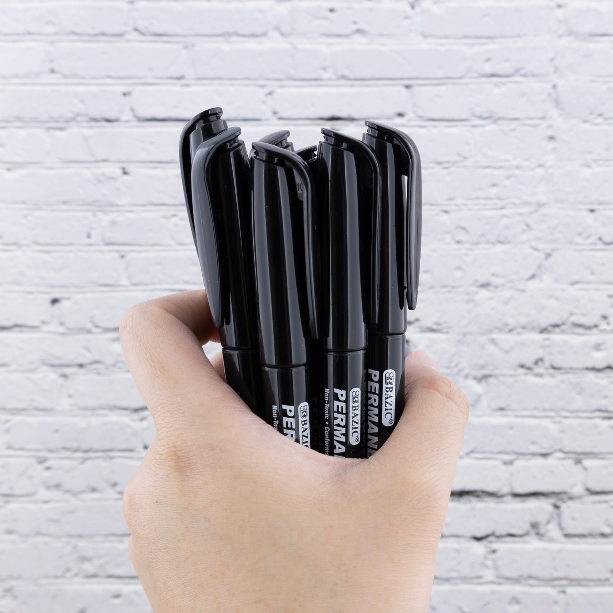 Fine Tip Black Permanent Markers w/ Pocket Clip (8/Pack)