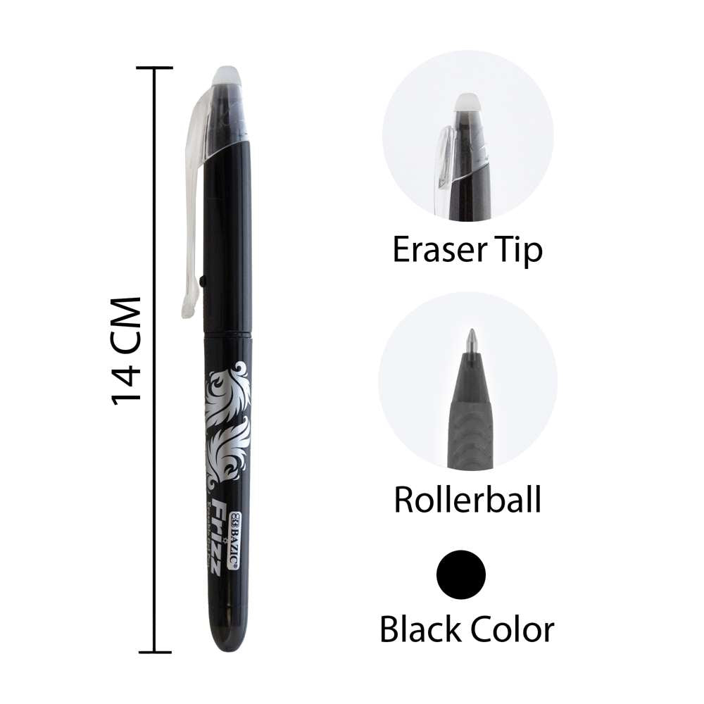 Frizz Black Erasable Gel Pen with Grip