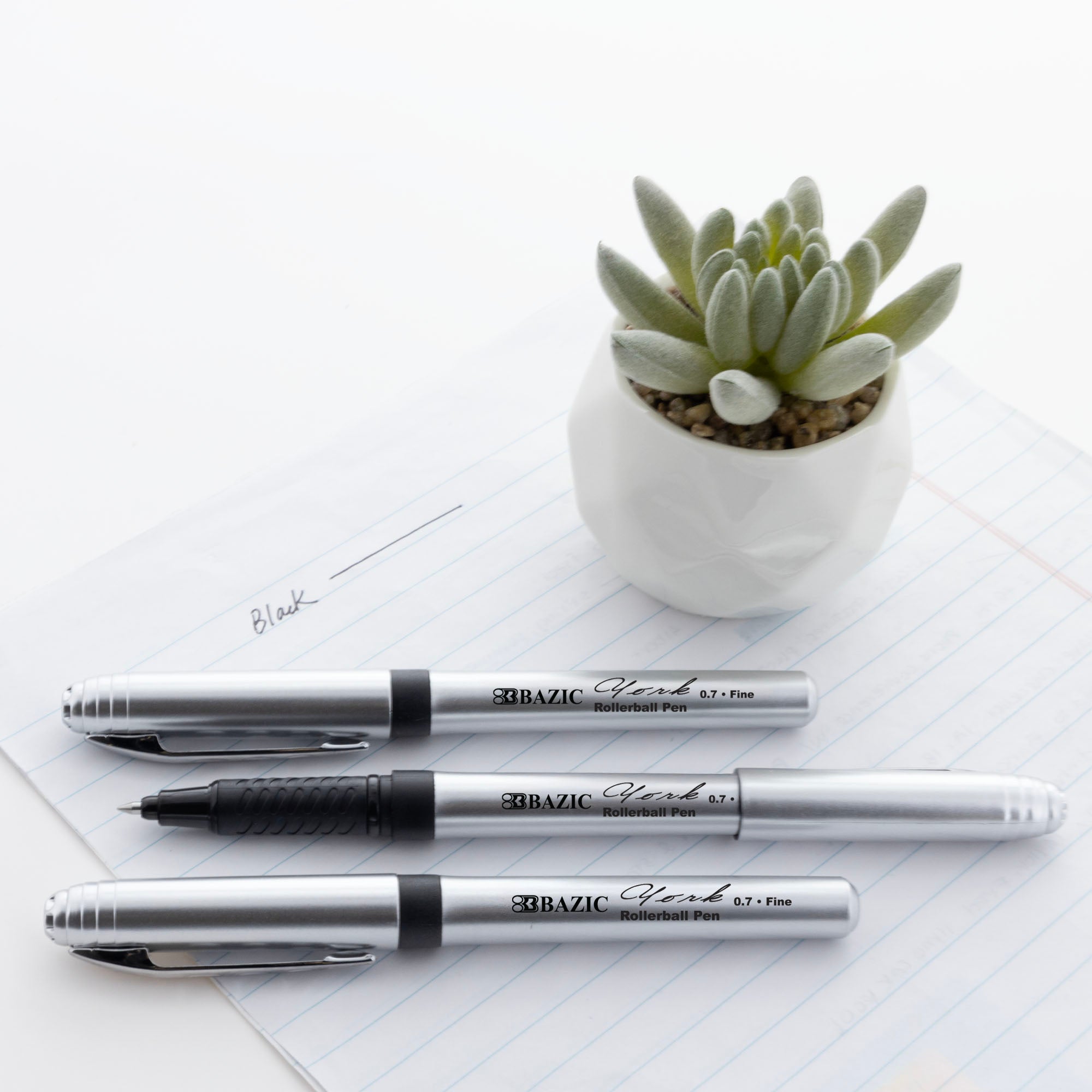 York Black Rollerball Pen w/ Grip (3/Pack)