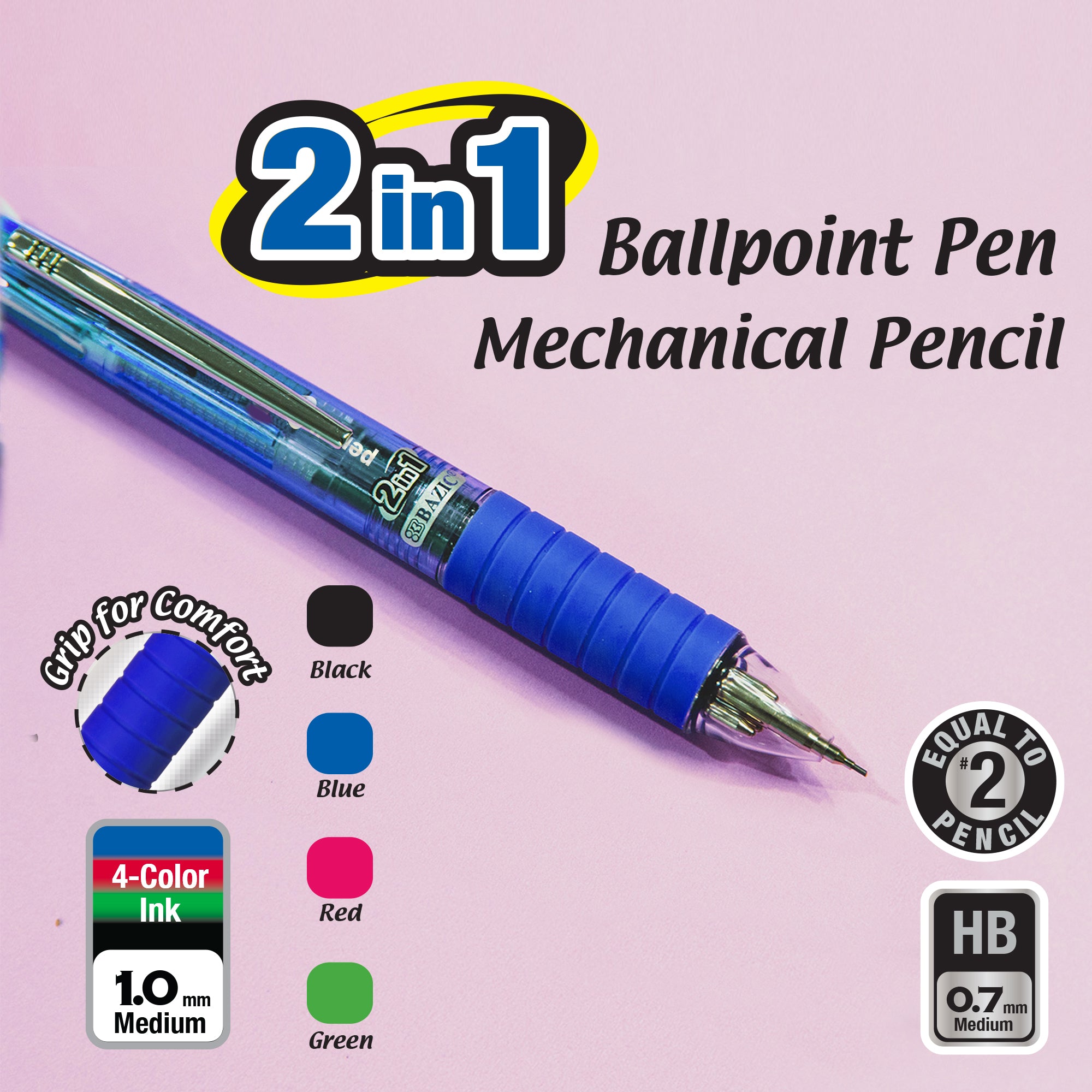 2-In-1 Mechanical Pencil &amp; 4-Color Pen w/ Grip
