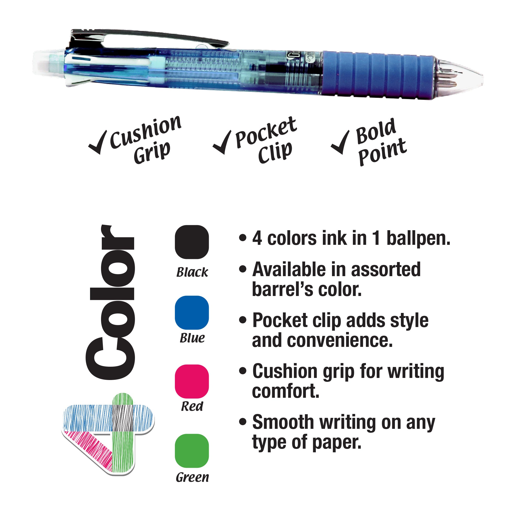 2-In-1 Mechanical Pencil &amp; 4-Color Pen w/ Grip