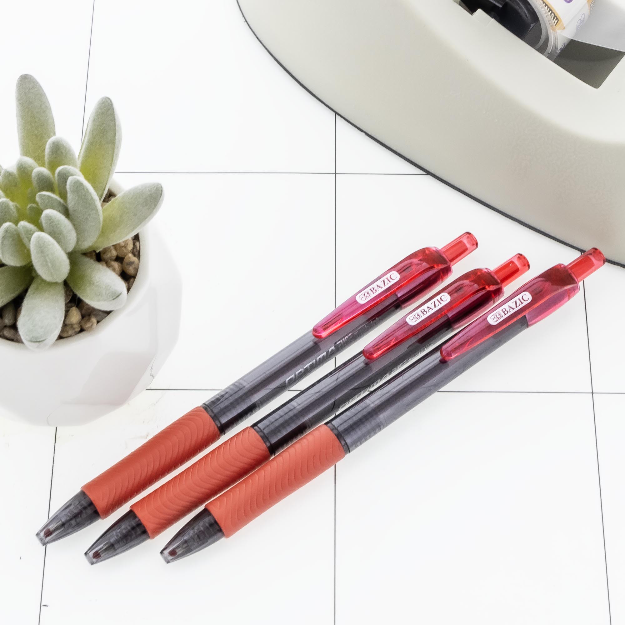 Optima Red FUSE Tech Ink Retractable Pen w/ Grip (3/Pack)