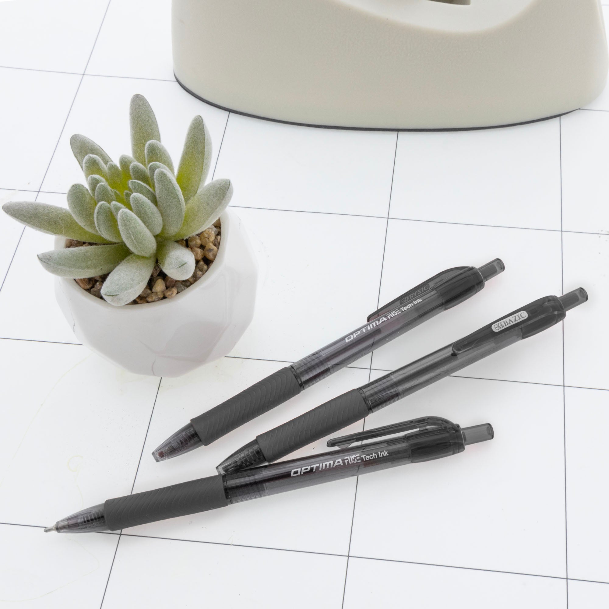 Optima Black FUSE Tech Ink Retractable Pen w/ Grip (3/Pack)