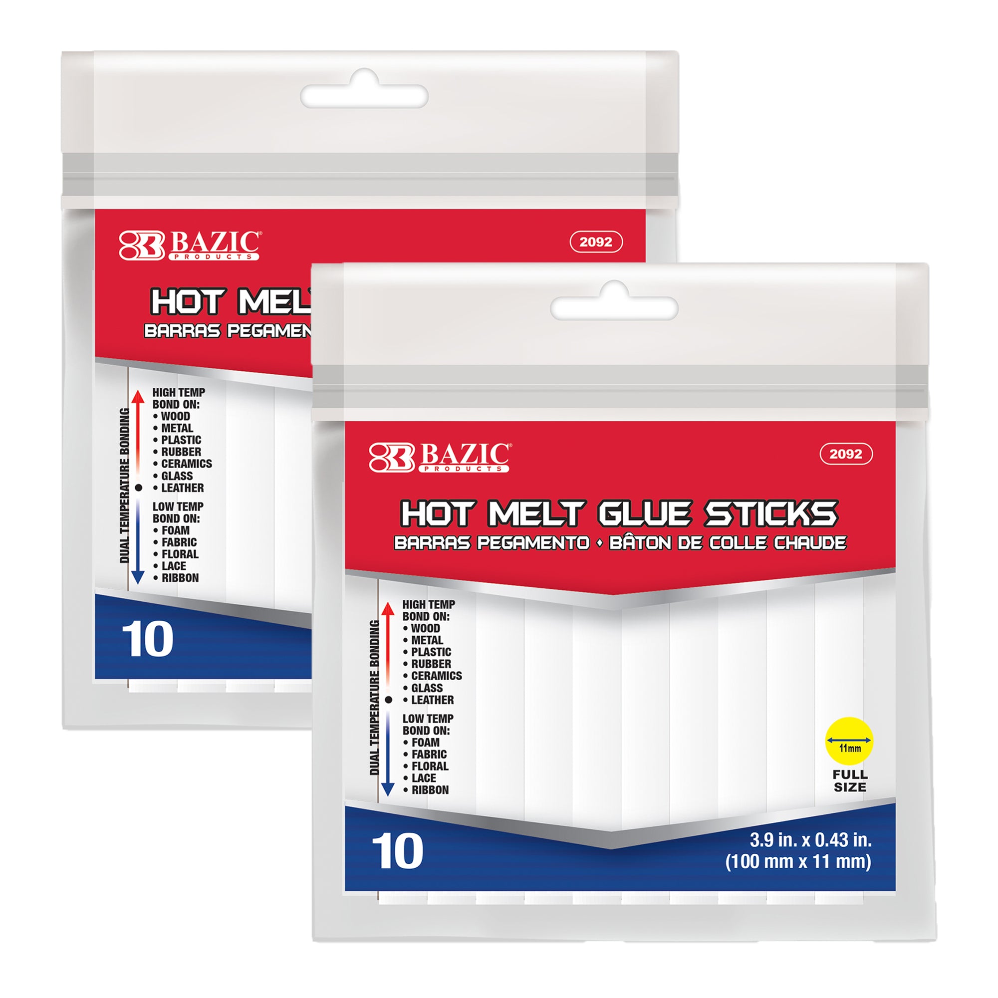 Hot Melt Glue Sticks Dual Temp. Full Size 3.9&quot; x 0.43&quot; (10/Pack)