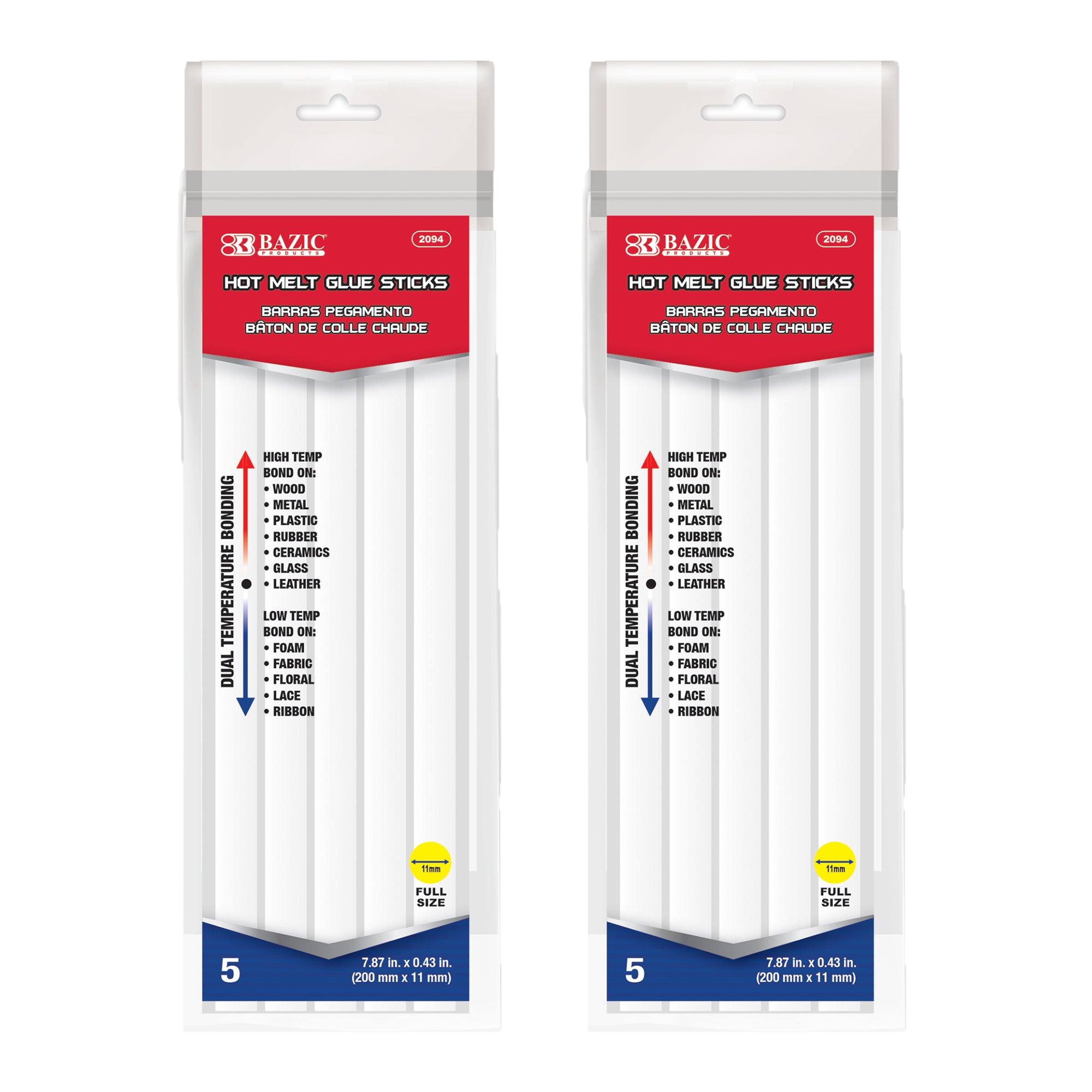 Hot Melt Glue Sticks Dual Temp. Full Size 7.87&quot; x 0.43&quot; (5/Pack)