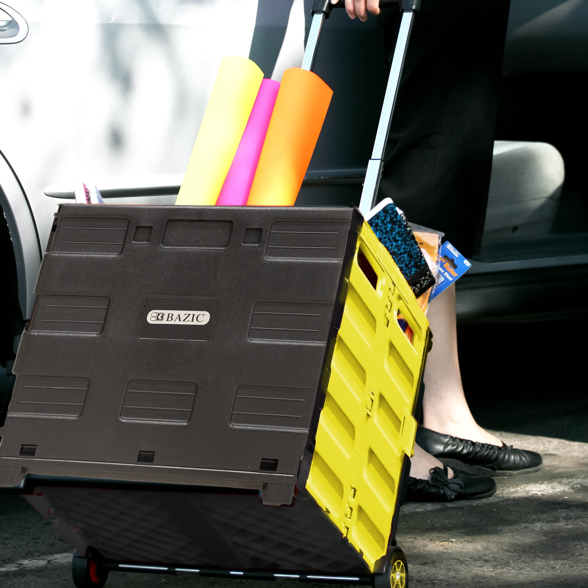 Foldable Rolling Cart w/ Lid Cover Yellow 16&quot; X 18&quot; X 15&quot;
