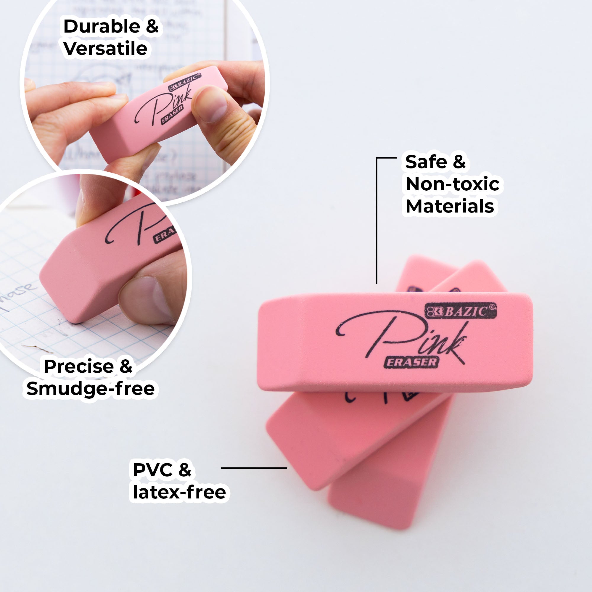 Pink Bevel Eraser (4/Pack)