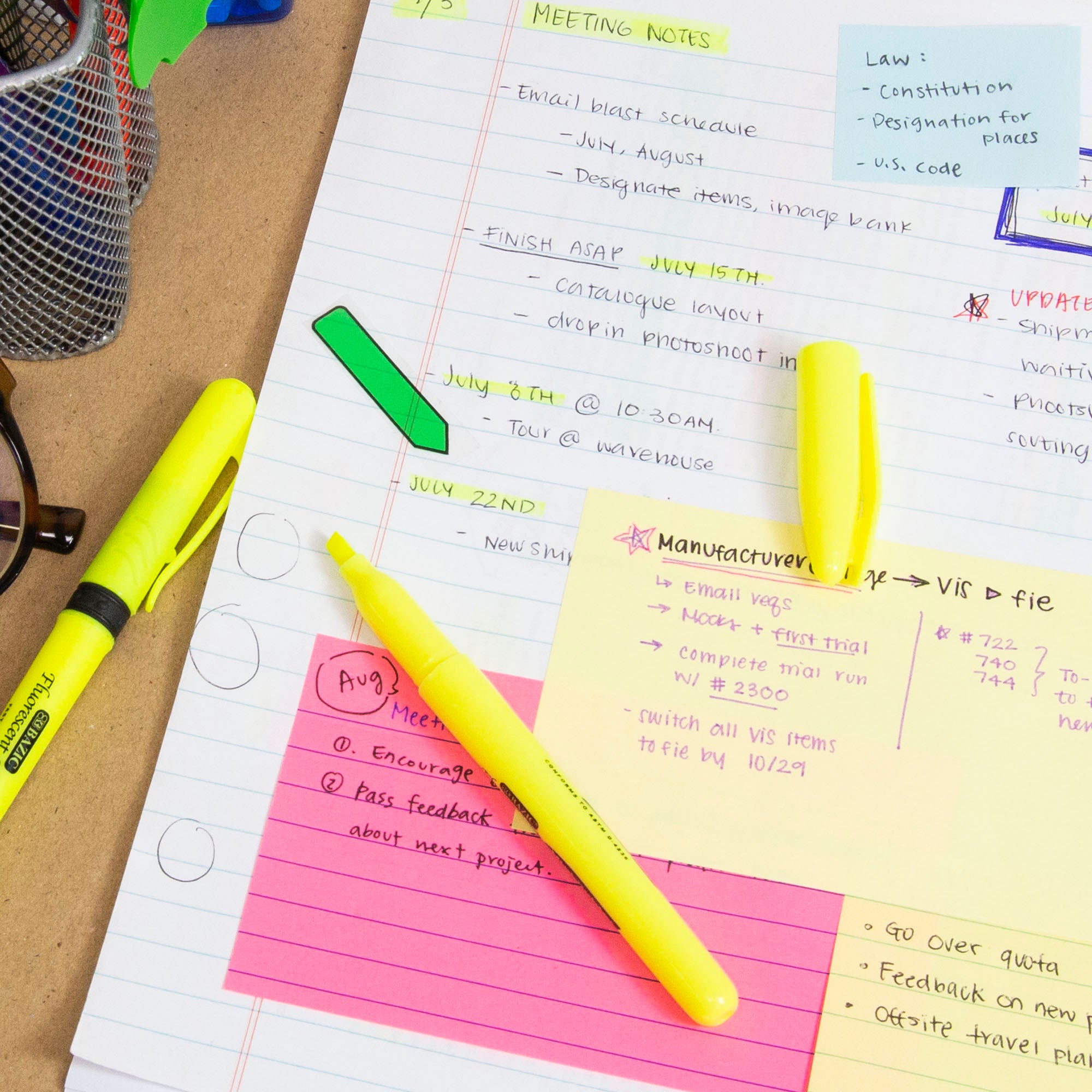 Pen Style Fluorescent Highlighter Yellow w/ Pocket Clip (5/Pk)