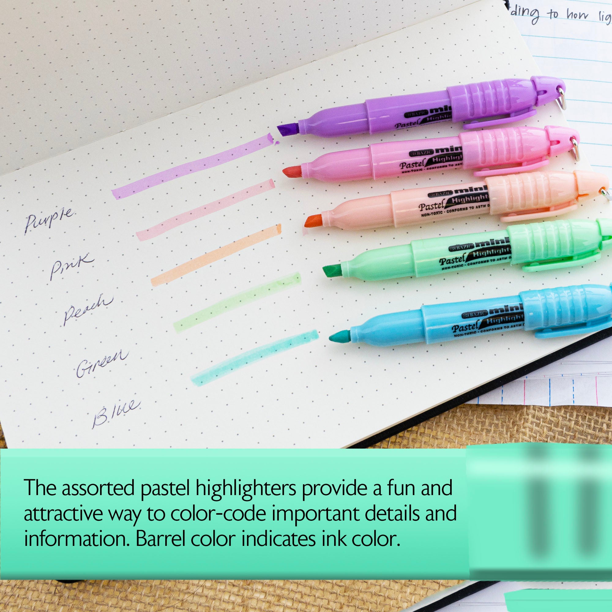 Mini Pastel Highlighters w/ Cap Clip (5/Pack)