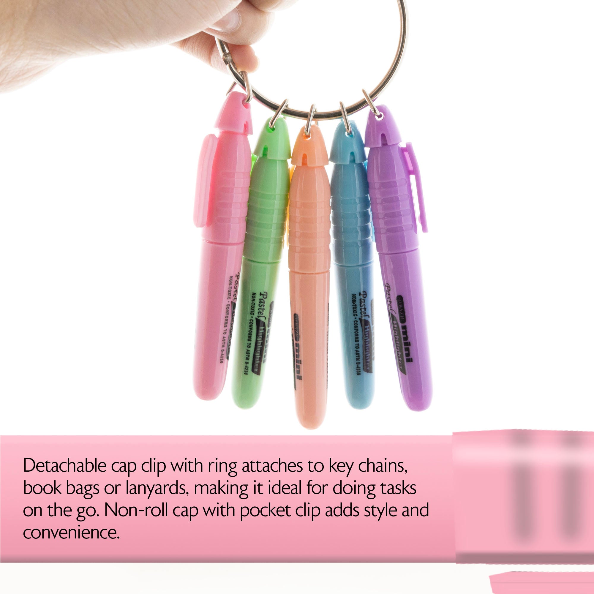 Mini Pastel Highlighters w/ Cap Clip (5/Pack)