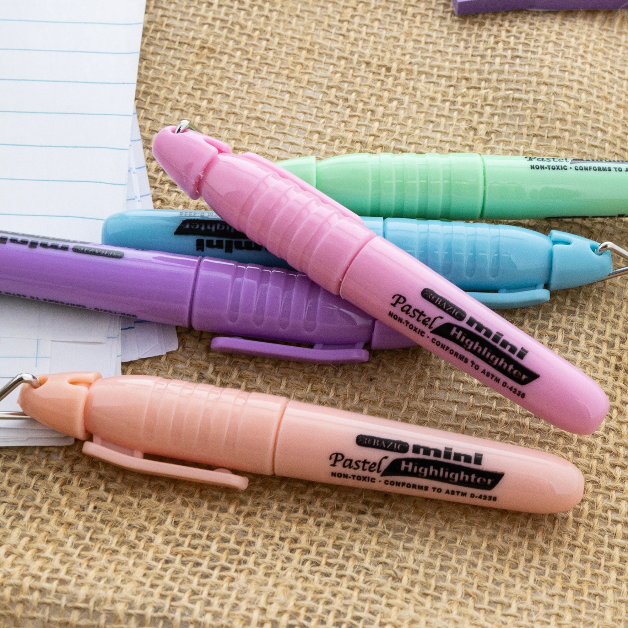 Mini Pastel Highlighters w/ Cap Clip (5/Pack)