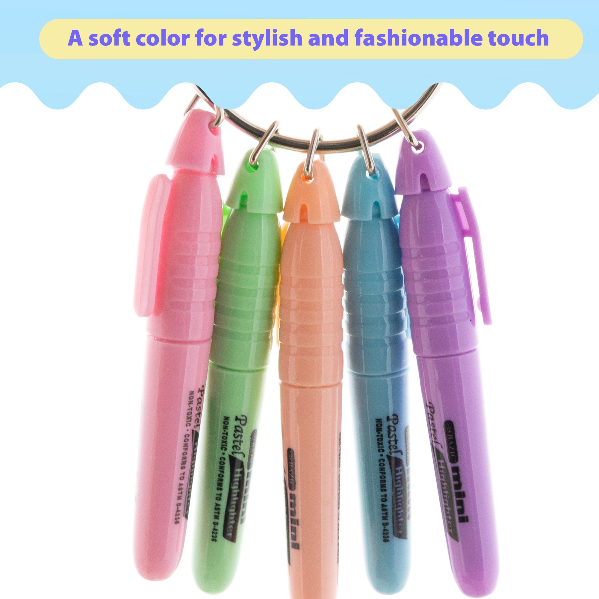 Mini Pastel Assorted Colors Highlighter w/ Cap Clip (5/Pack)