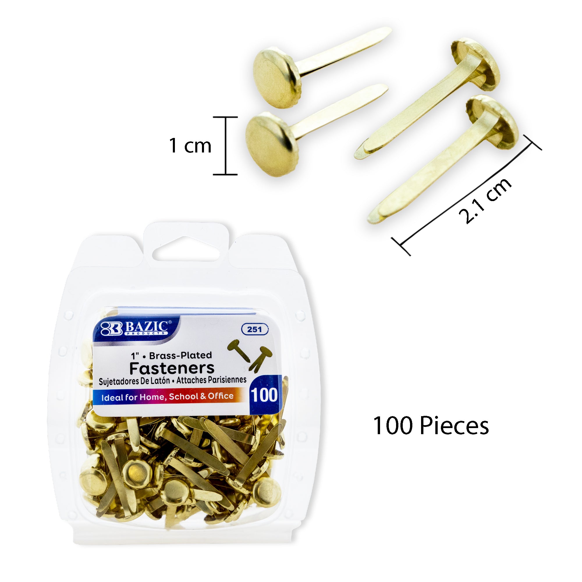 1&quot; Brass Plated Fastener (100/Pack)