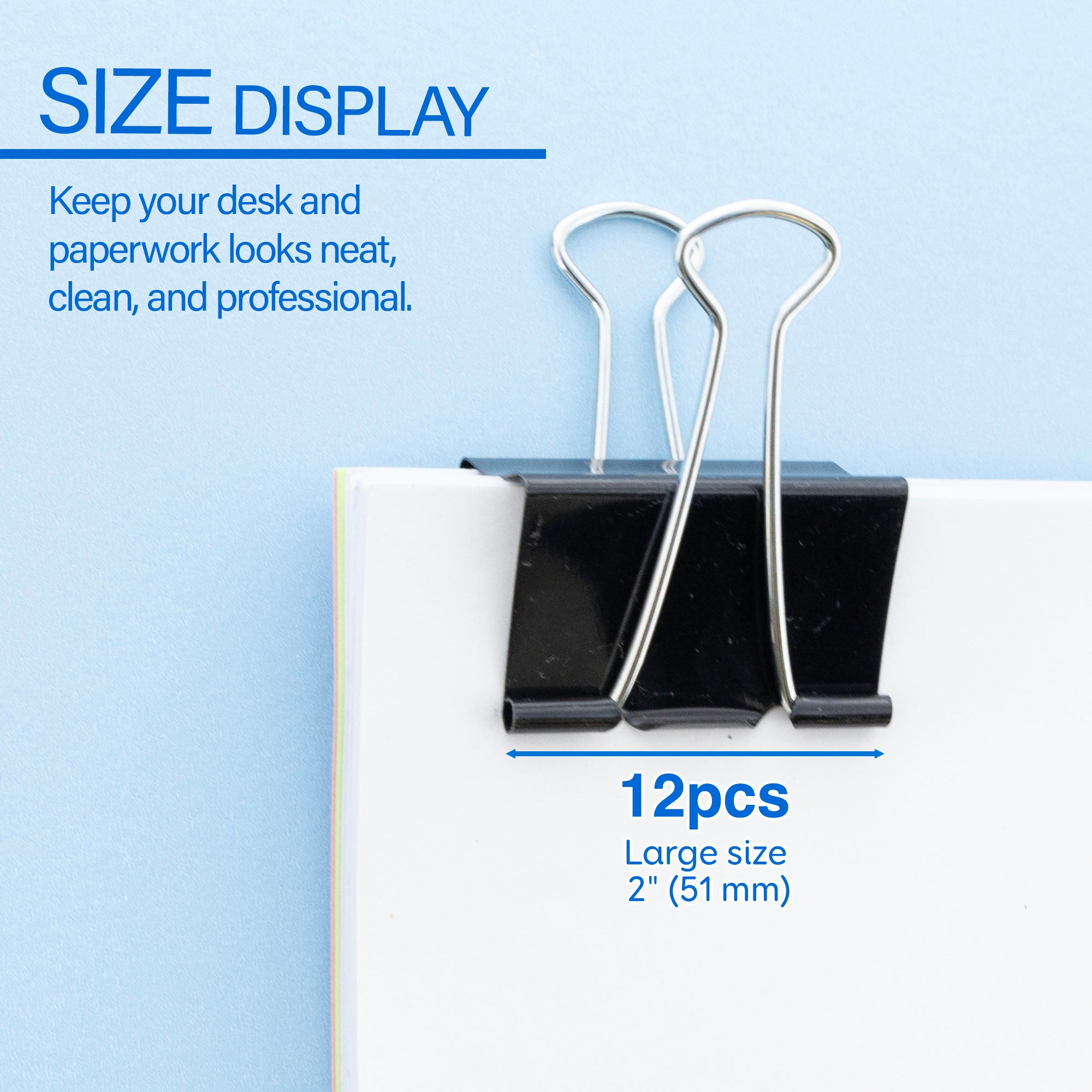 Large 2&quot; (51mm) Black Binder Clip (12/Pack)