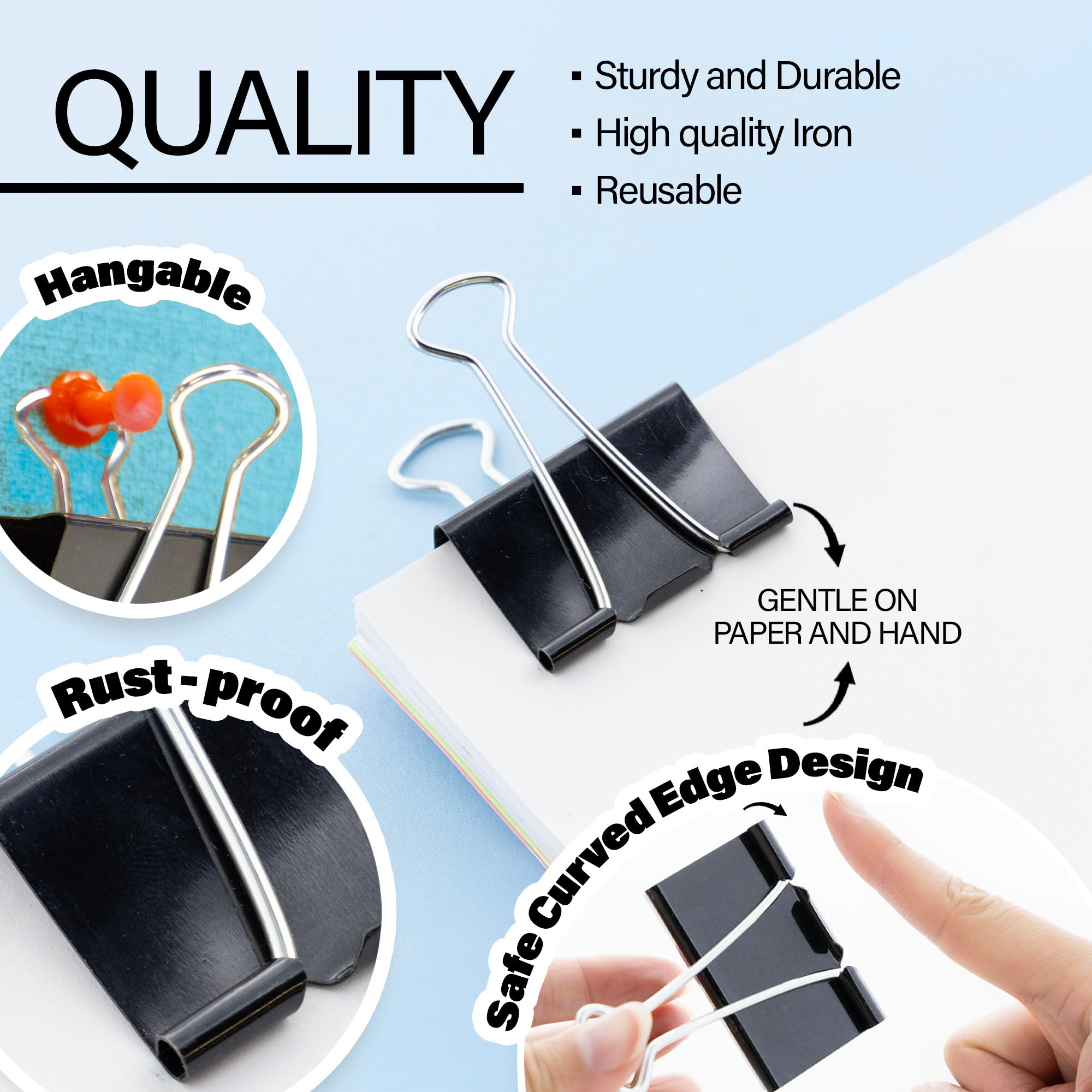 Large 2&quot; (51mm) Black Binder Clip (12/Pack)