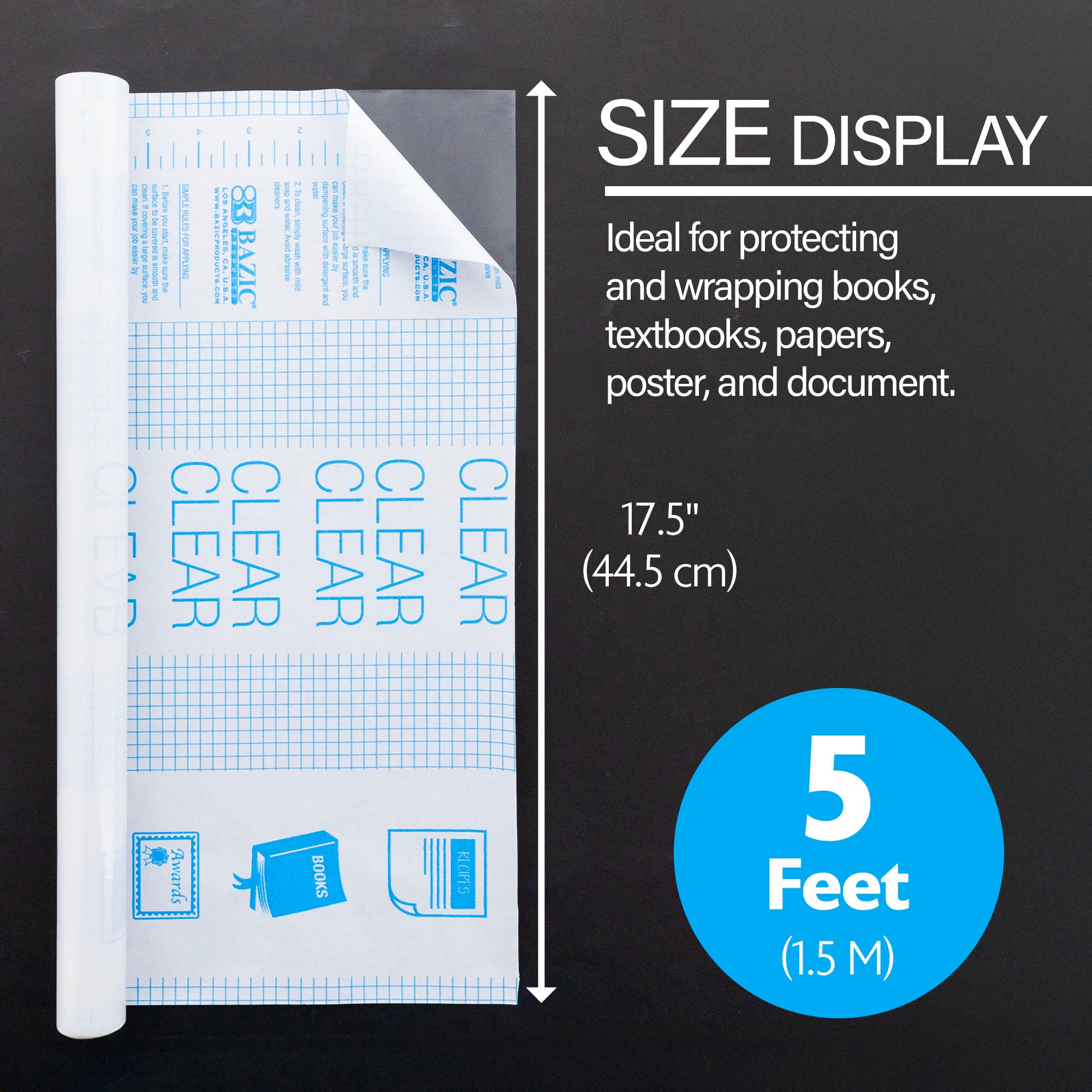 17.5&quot; x 5&#39; Clear Adhesive Book Cover